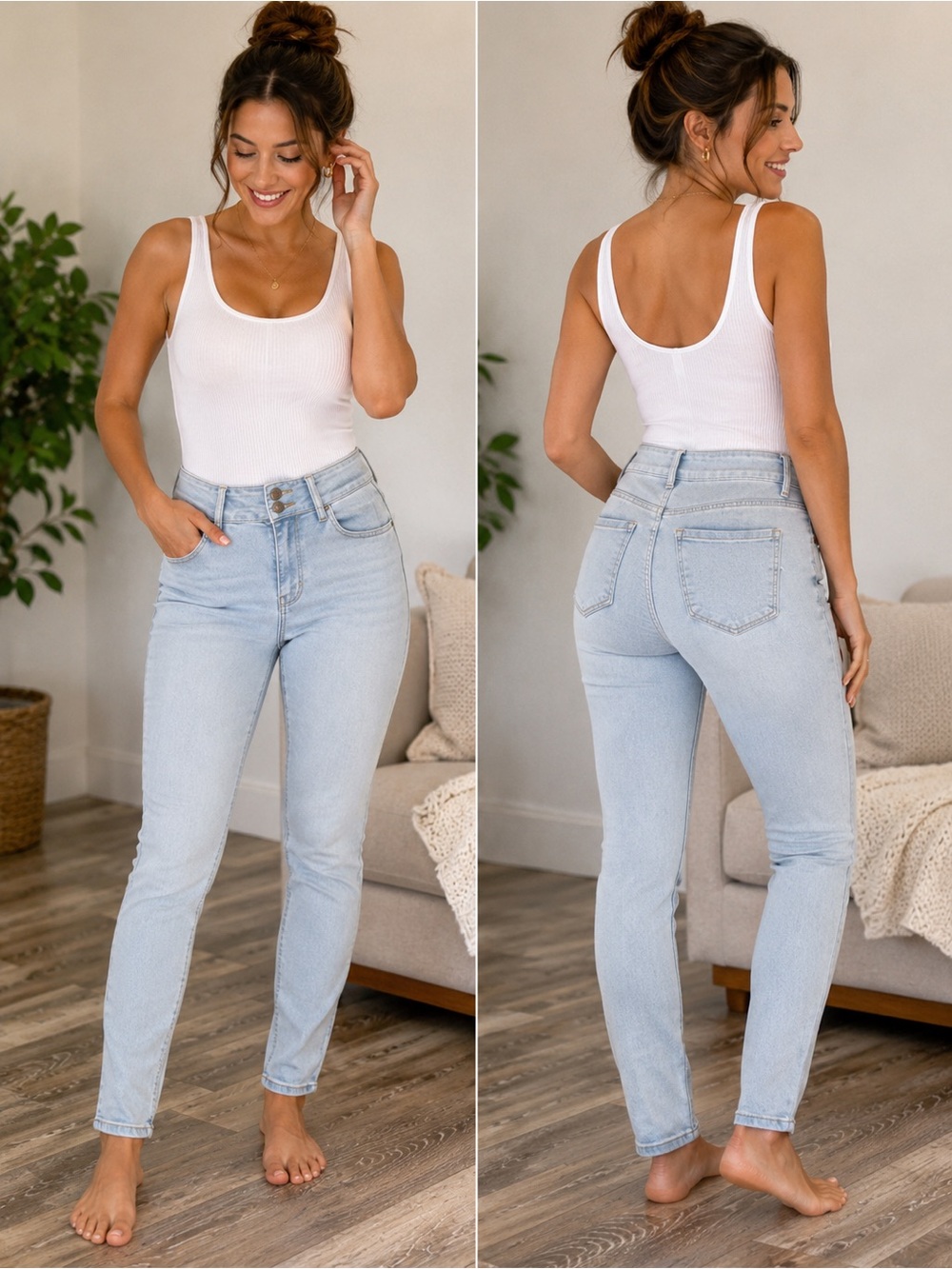 🩷. High-Rise Light Wash Women’s Jeans - Classic Slim Fit